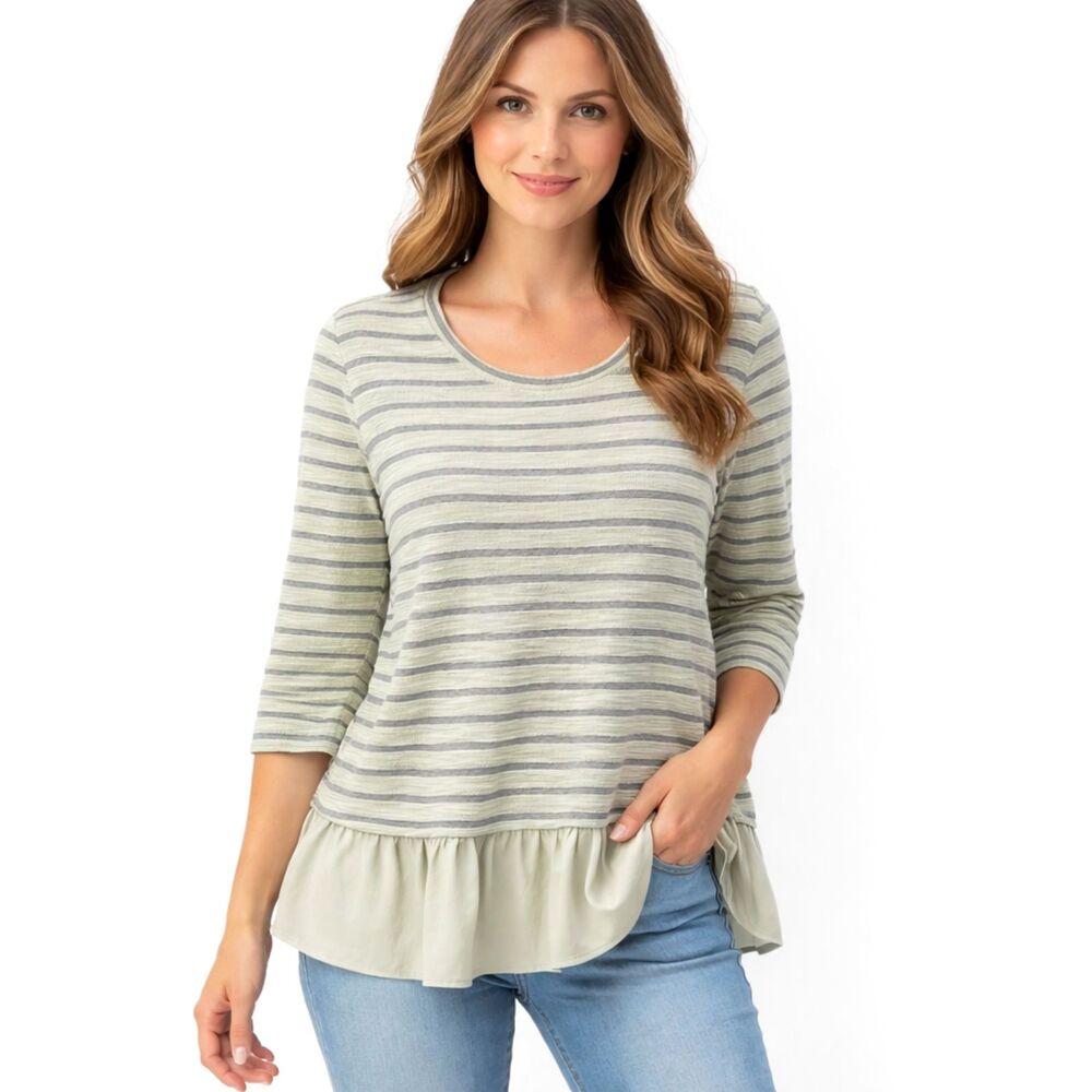 LOGO By Lori Goldstein Flounce Tunic Large Striped Like New